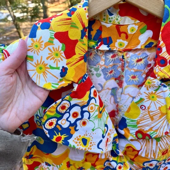 70s Handmade Floral Blazer Jacket / Top Groovy Pop Art Psychedelic Colorful - Picture 9 of 16